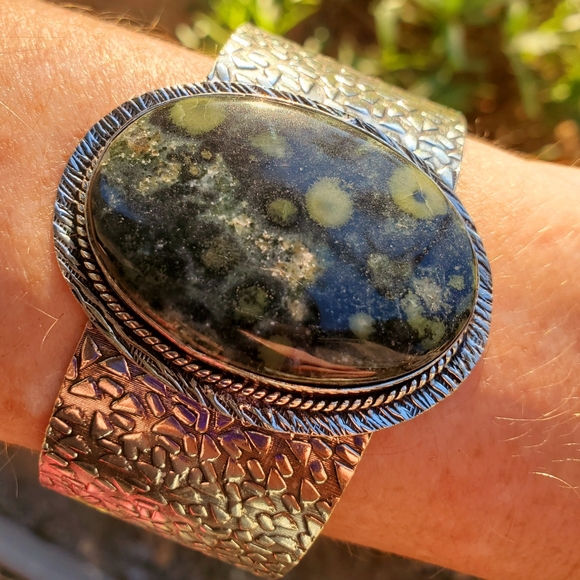 New Huge Kambaba Jasper 925 Silver Cuff Bracelet. - Picture 5 of 14